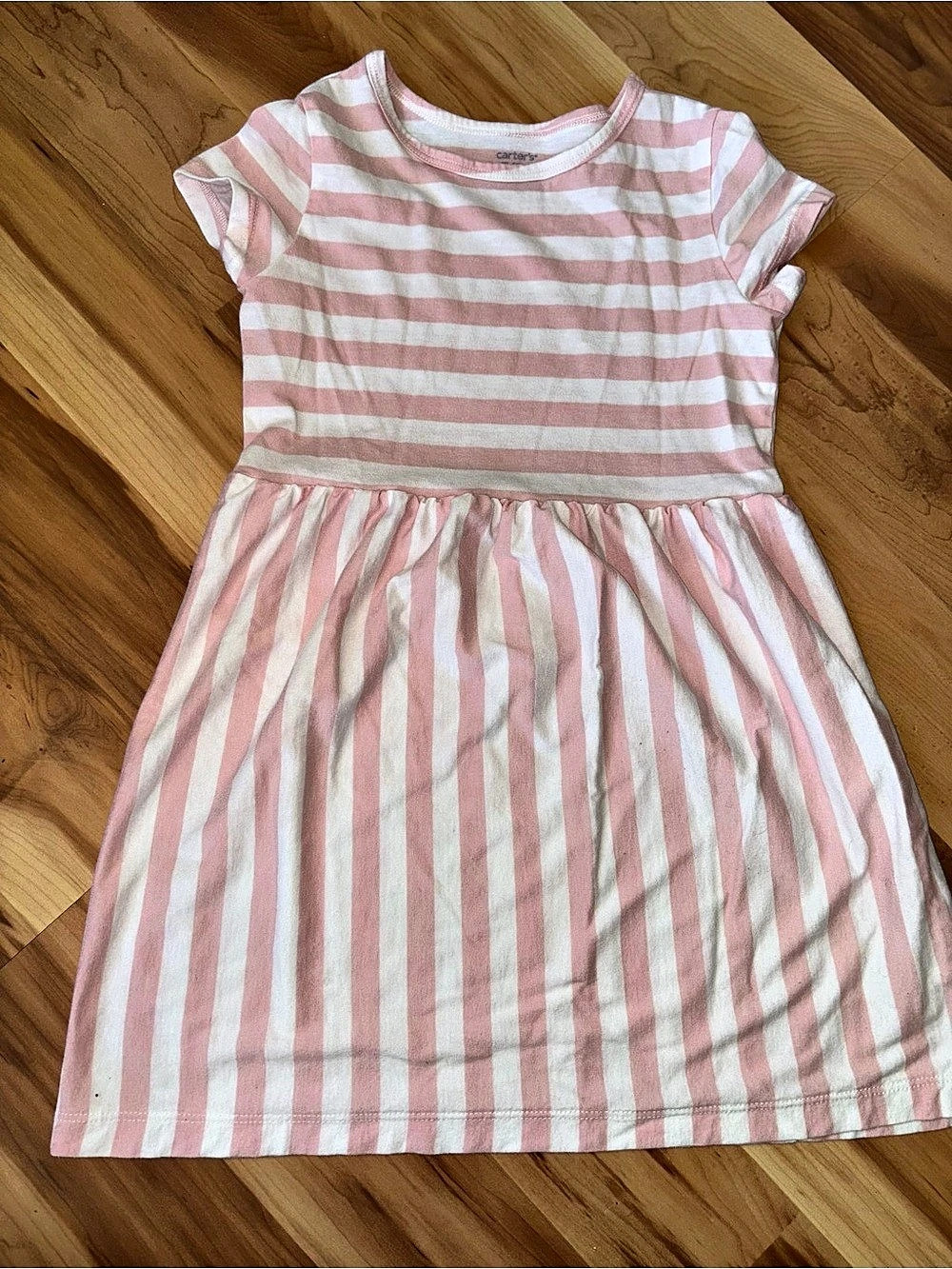 Carter's Girls Striped Short-Sleeve Dress Size 7A Pink & White